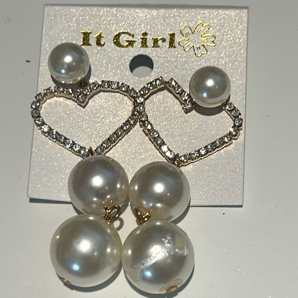 #15 Heart Earrings With Pearl Like Stones